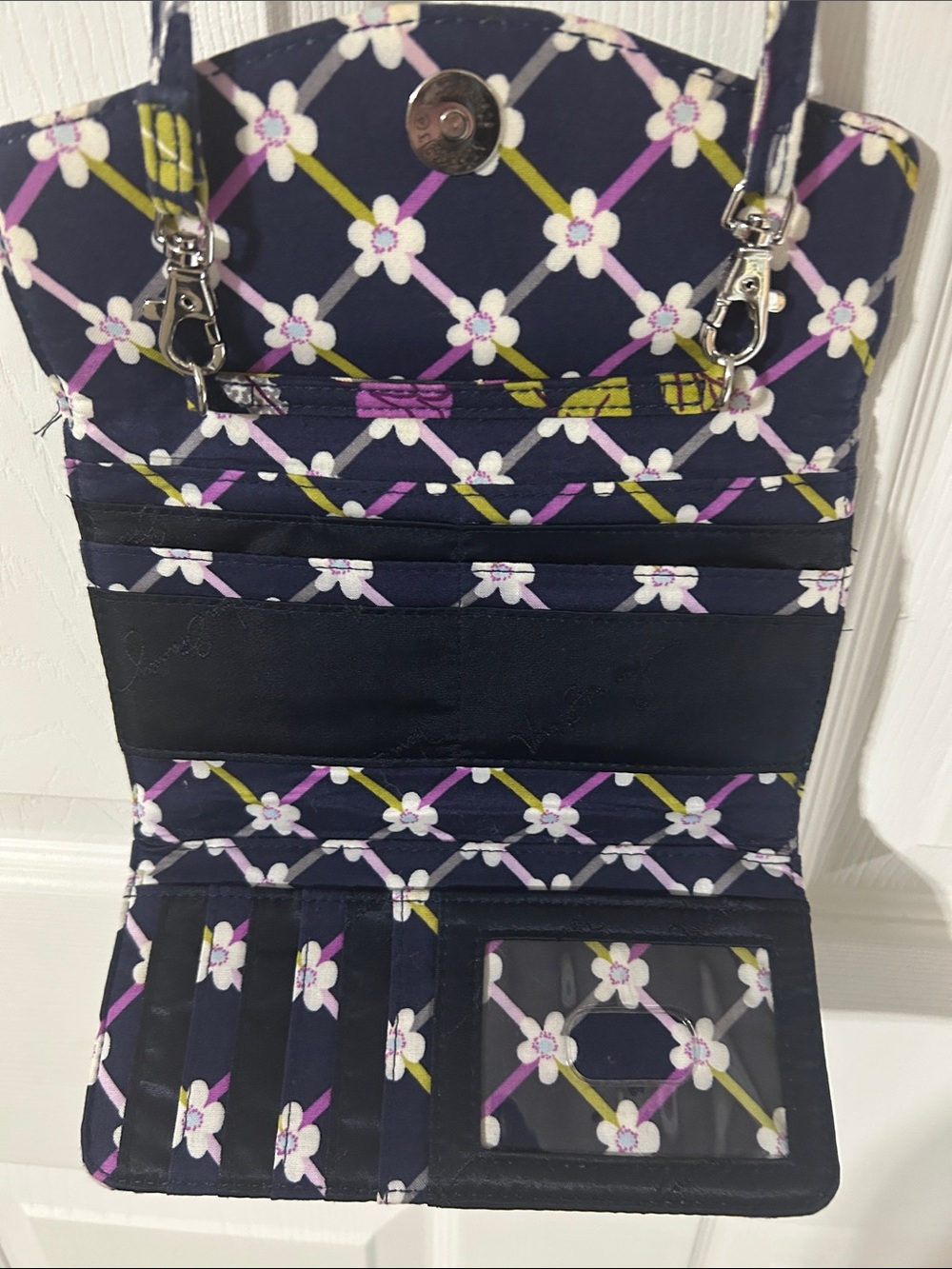 Vera Bradley Floral Quilted Crossbody wallet/Bag - Navy, Purple & Green - Picture 4 of 6